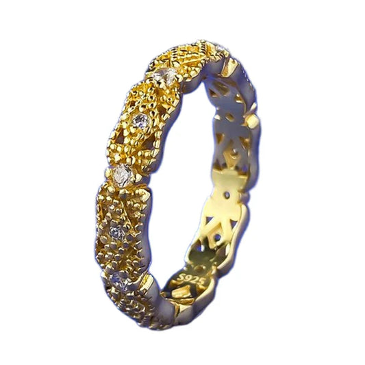 Urqanyu S925 silver retro palace lace hollow inlaid cubic zirconia diamond ring ring fashion