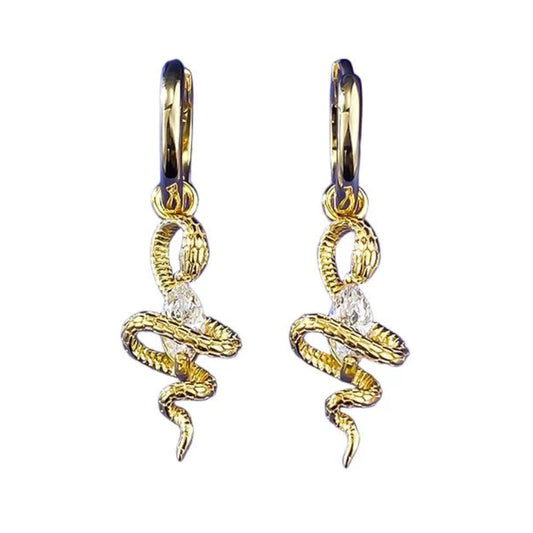 Urqanyu S925 silver snake wrapped horse eye diamond retro cubic zirconia earrings