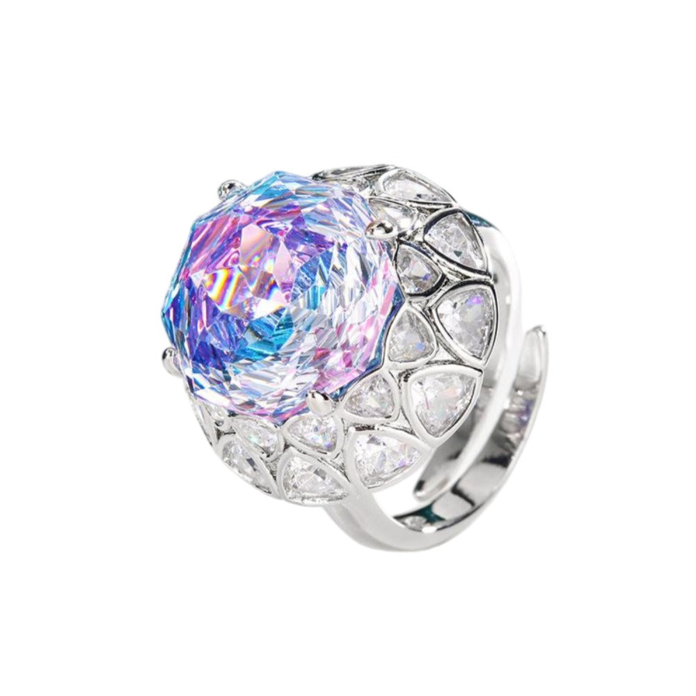 Urqanyu copper base gold-plated rose cut sea blue vintage cubic zirconia ring