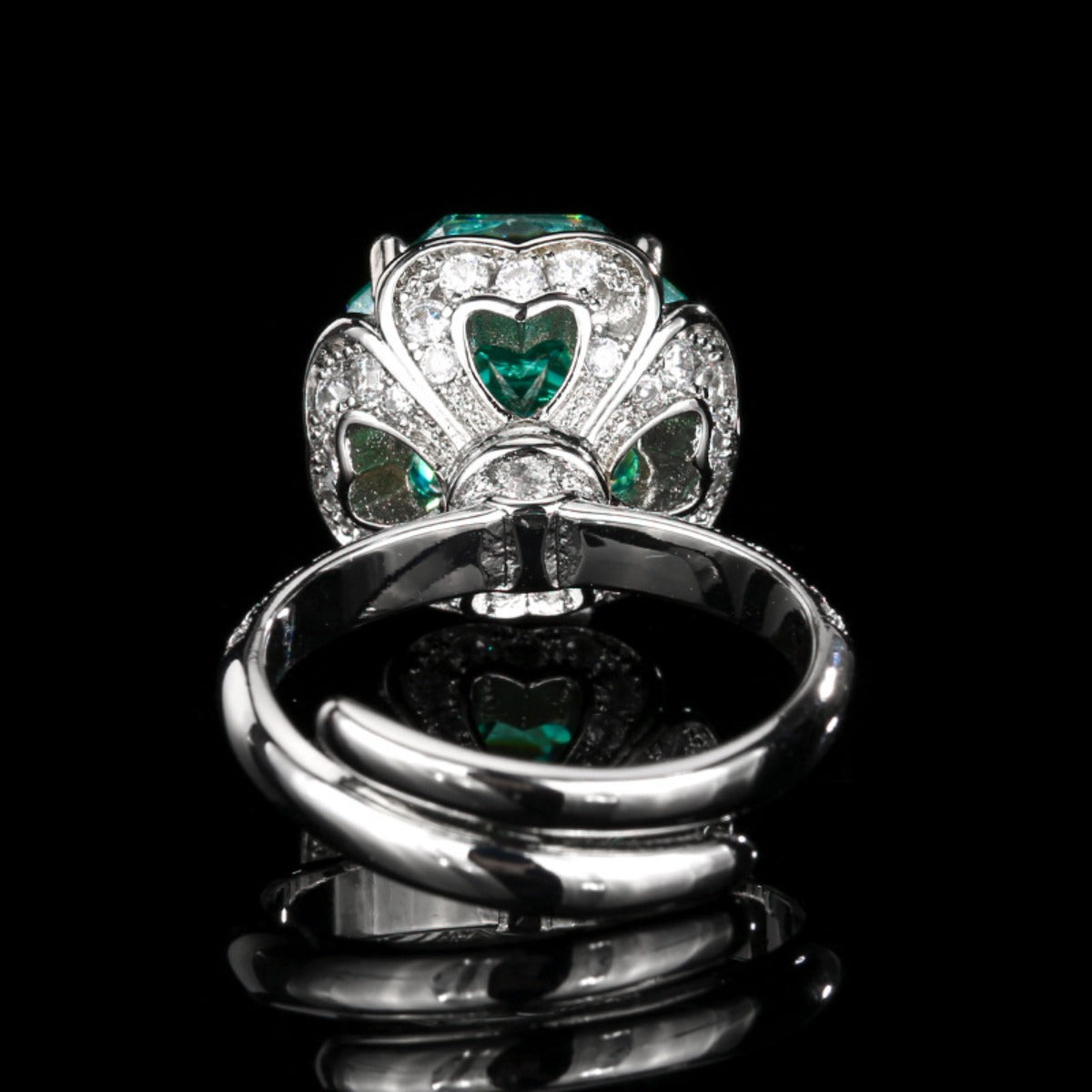 Urqanyu Copper Gold-plated Simulated Rose Cut Sea Blue Bud Textured Cubic Zirconia Ring 12mm