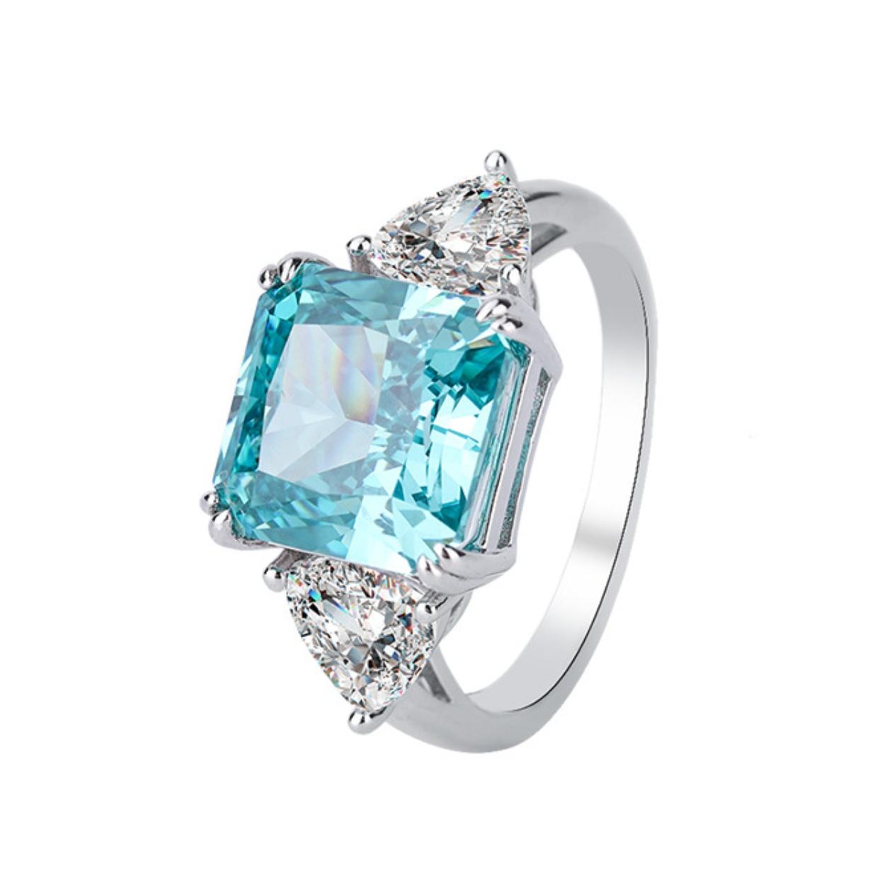 Urqanyu S925 silver mint green purple diamond square 10*10mm 5 carat cubic zirconia ring
