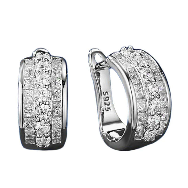 Urqanyu S925 silver temperament c-shaped earrings simple and cool style cubic zirconia earrings