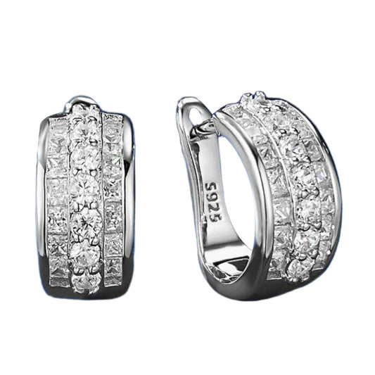 Urqanyu S925 silver temperament c-shaped earrings simple and cool style cubic zirconia earrings