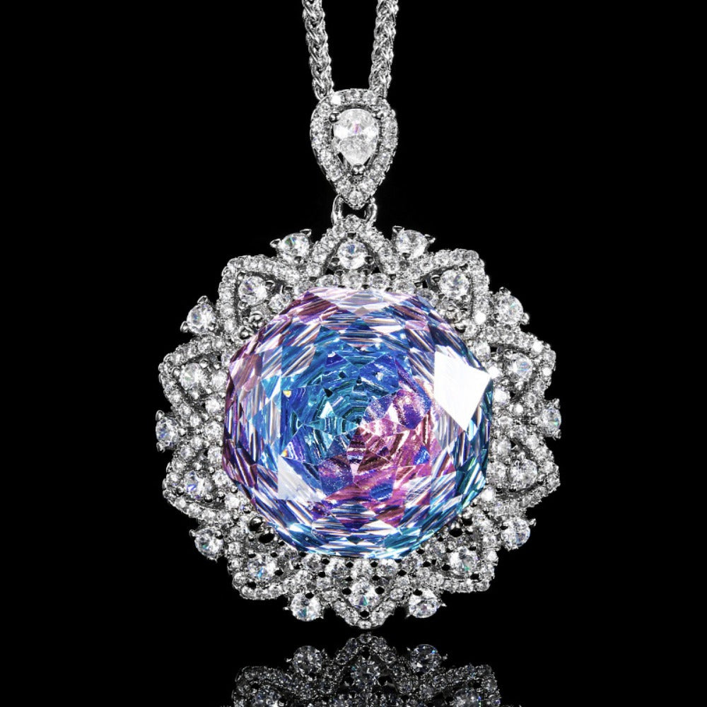 Urqanyu copper base gold-plated rose cut gradient cubic zirconia vintage pendant necklace