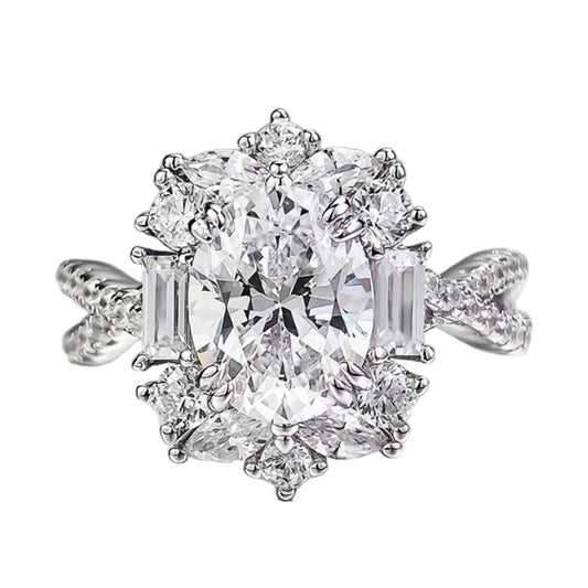 Urqanyu S925 silver daily simple versatile oval cubic zirconia ring 7*9