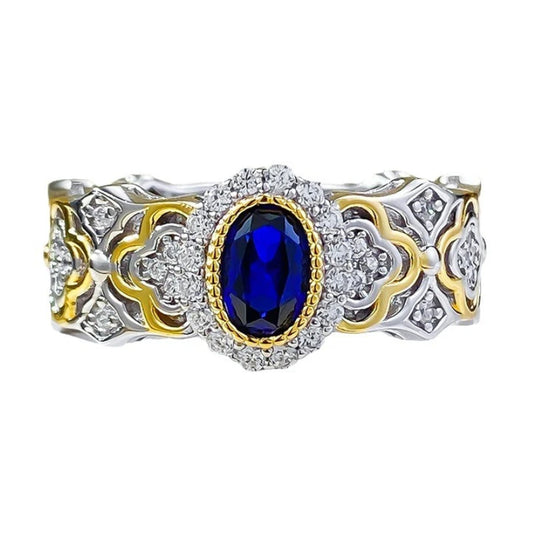 Urqanyu S925 silver Bujia French romantic simulated royal sapphire cubic zirconia ring 4*6