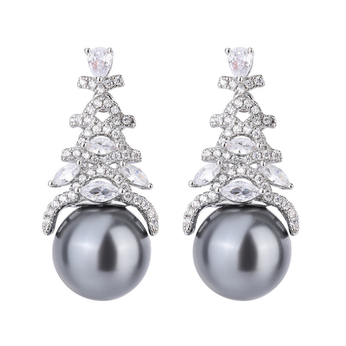 Urqanyu copper-based gold-plated inlaid mother-of-pearl Christmas tree cubic zirconia fashion earrings 12mm