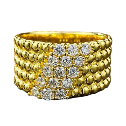 Urqanyu S925 silver gold-plated beads simple and atmospheric cubic zirconia diamond ring
