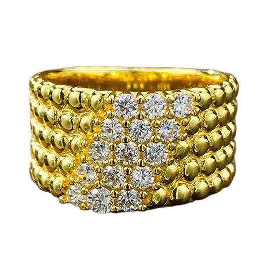 Urqanyu S925 silver gold-plated beads simple and atmospheric cubic zirconia diamond ring
