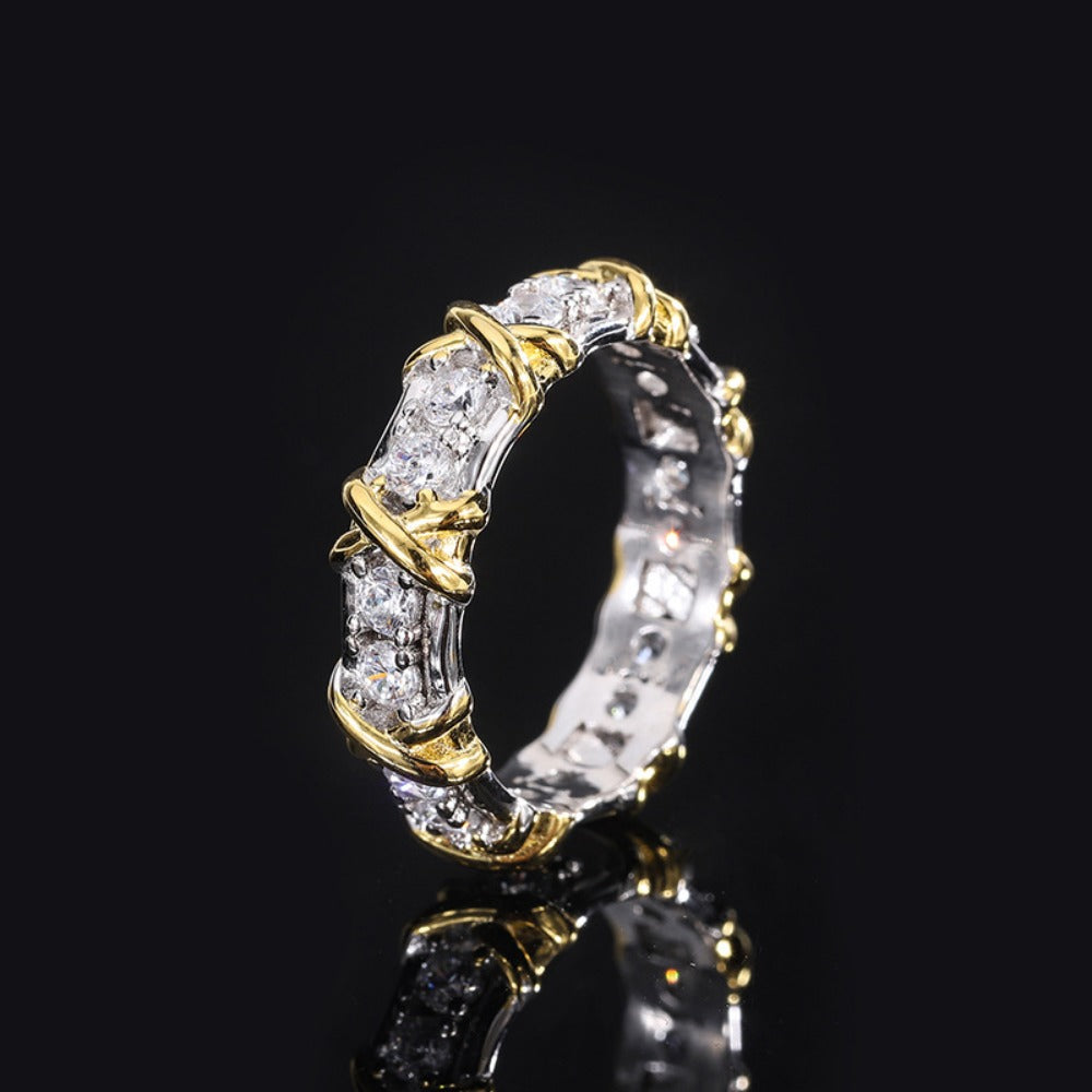Urqanyu S925 full body silver color electroplating row ring high-quality texture inlaid cubic zirconia ring