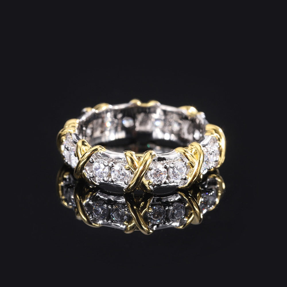 Urqanyu S925 full body silver color electroplating row ring high-quality texture inlaid cubic zirconia ring