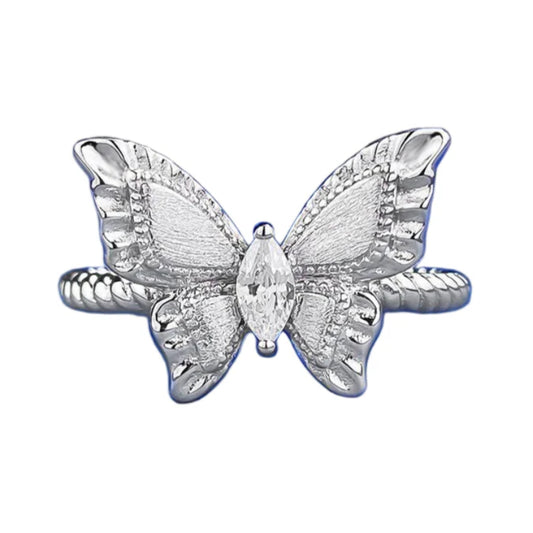 Urqanyu S925 sterling silver plant series medieval brushed fantasy butterfly cubic zirconia ring