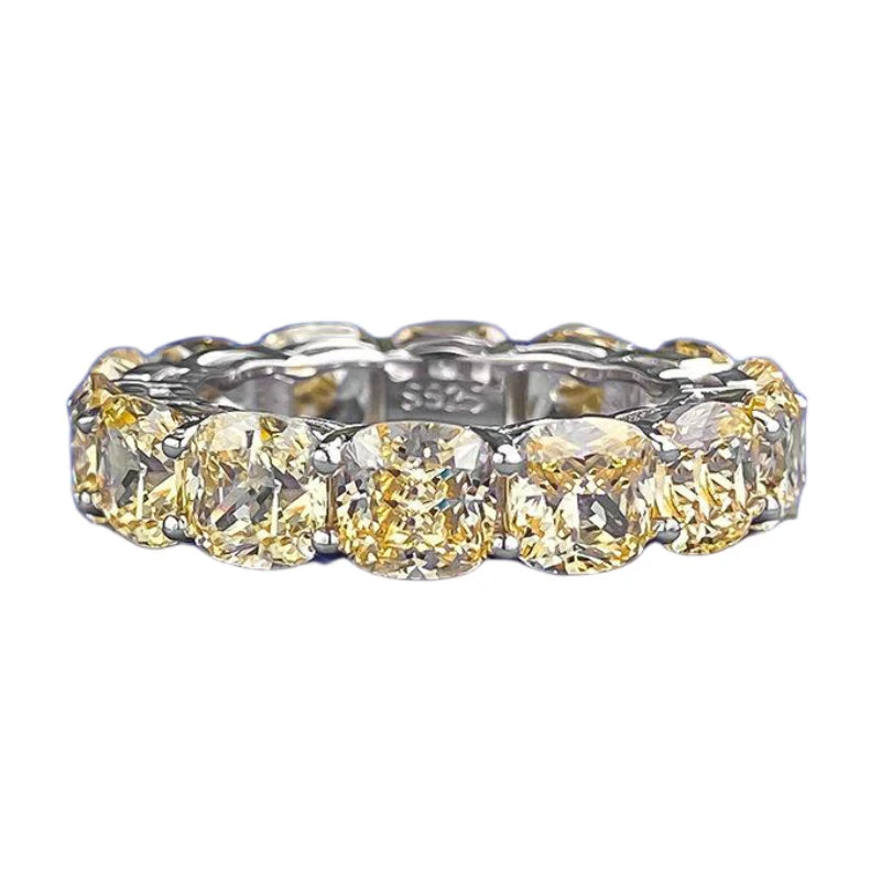 Urqanyu S925 silver fat square 5mm yellow diamond row diamond cubic zirconia stacking ring