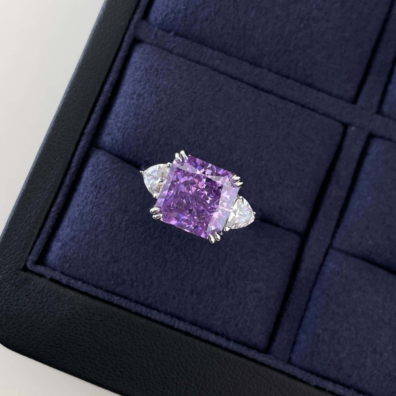 Urqanyu S925 silver mint green purple diamond square 10*10mm 5 carat cubic zirconia ring