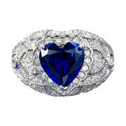 Urqanyu S925 sterling silver heart-shaped simulated sapphire cubic zirconia ring 8*8