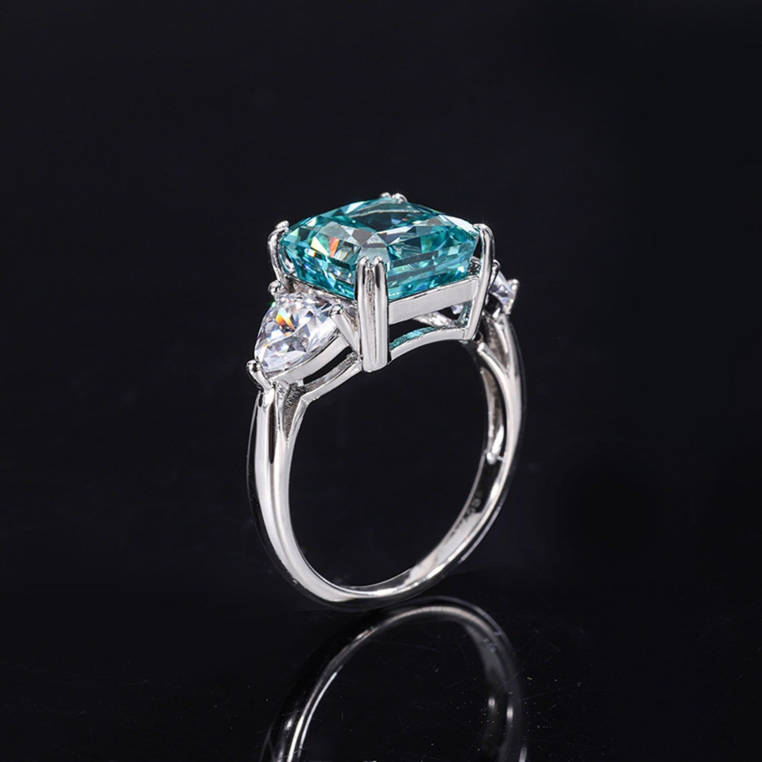 Urqanyu S925 silver mint green purple diamond square 10*10mm 5 carat cubic zirconia ring