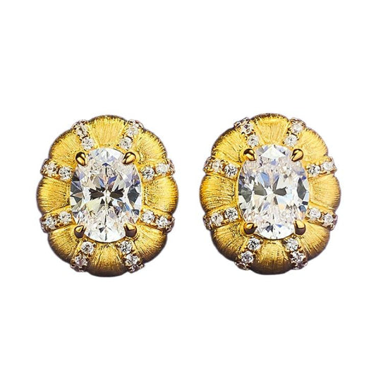 Urqanyu S925 silver gold-plated fashionable Italian brushed craft 1.5 carat pigeon egg cubic zirconia earrings