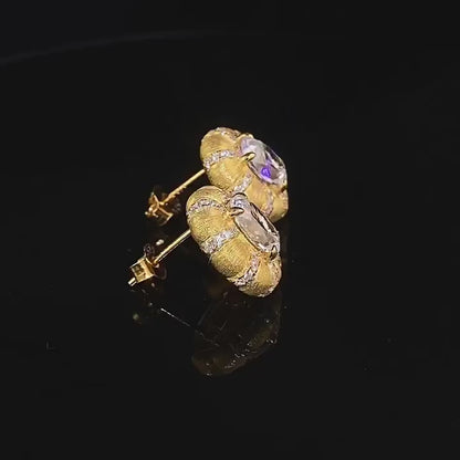 Urqanyu S925 silver gold-plated fashionable Italian brushed craft 1.5 carat pigeon egg cubic zirconia earrings
