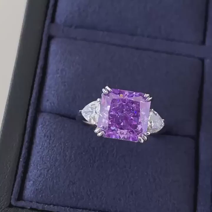 ビデオをロード: Urqanyu S925 silver mint green purple diamond square 10*10mm 5 carat cubic zirconia ring