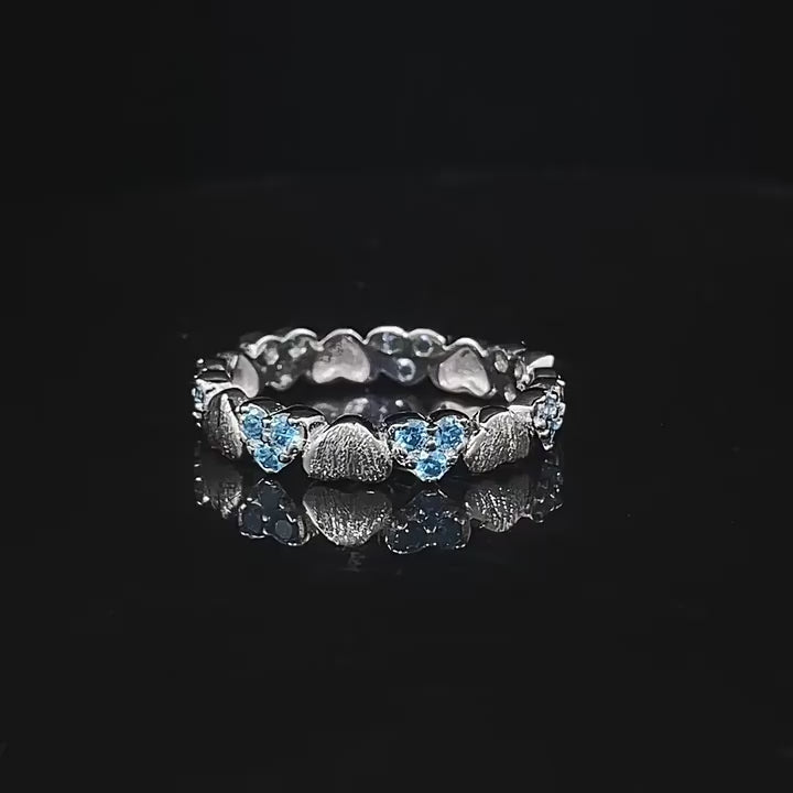 Load video: Urqanyu S925 silver retro brushed love purple full circle heart cubic zirconia ring