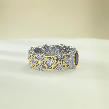 Urqanyu S925 silver Bujia French romantic simulated royal sapphire cubic zirconia ring 4*6