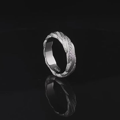Urqanyu S925 silver Italian brushed gold winding ring layered woven pattern temperament cubic zirconia ring