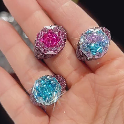 Urqanyu copper-based gold-plated simulated rose-cut gradient black gold personalized cubic zirconia ring