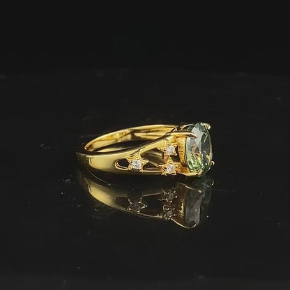 Urqanyu S925 silver oxygen mint green oval tourmaline green cubic zirconia ring 6*9