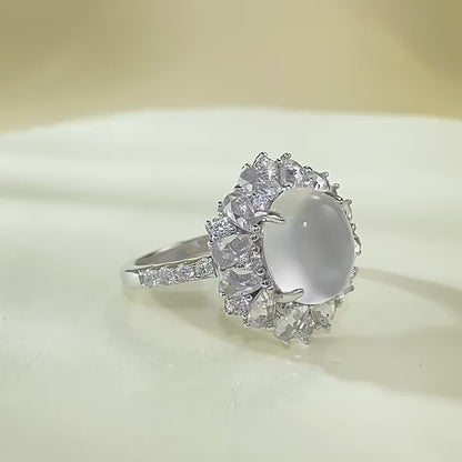 Urqanyu S925 silver French hollow water bubble jade cubic zirconia ring 8*10