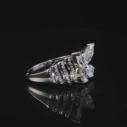 Urqanyu S925 silver phantom butterfly layered butterfly cubic zirconia diamond ring