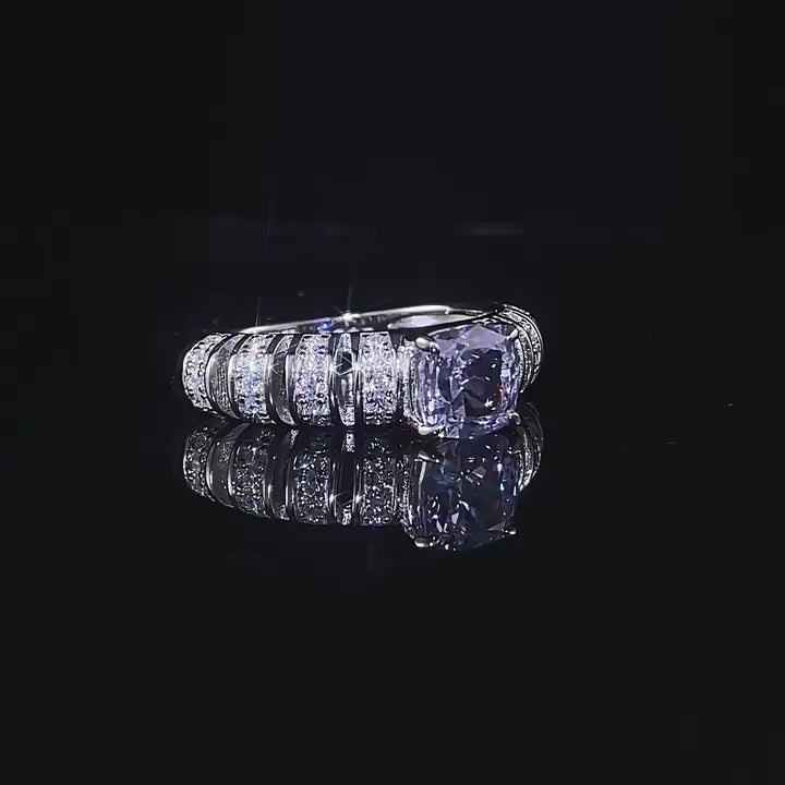 Charger la vidéo : Urqanyu S925 silver inlaid purple cubic zirconia ring 6*6