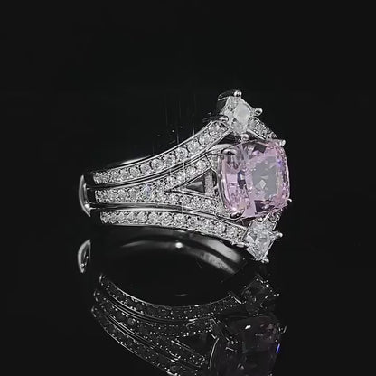 Urqanyu 925 silver crown princess style pink diamond fashion stacking cubic zirconia ring ring