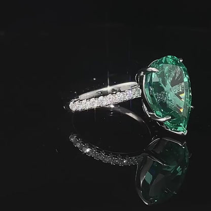 Urqanyu 925 silver cubic zirconia diamond water drop emerald green wedding ring 10*14