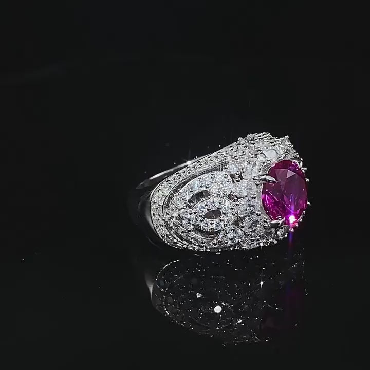 Charger la vidéo : Urqanyu S925 silver fashion pink steel round diamond ring cubic zirconia ring 8.0mm